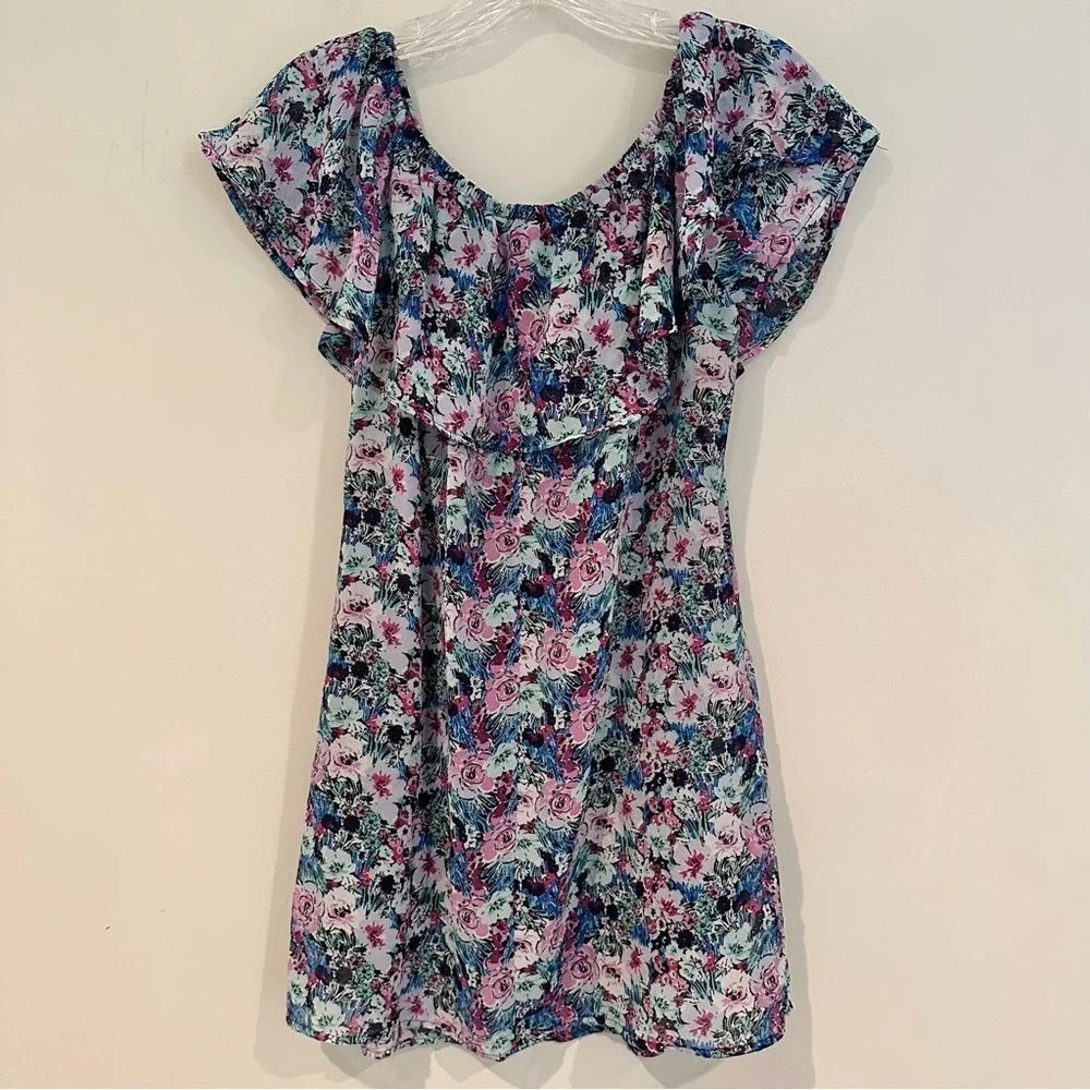Speechless Floral Off The Shoulder Ruffle Mini Dress Womens XS Coquette Babydoll